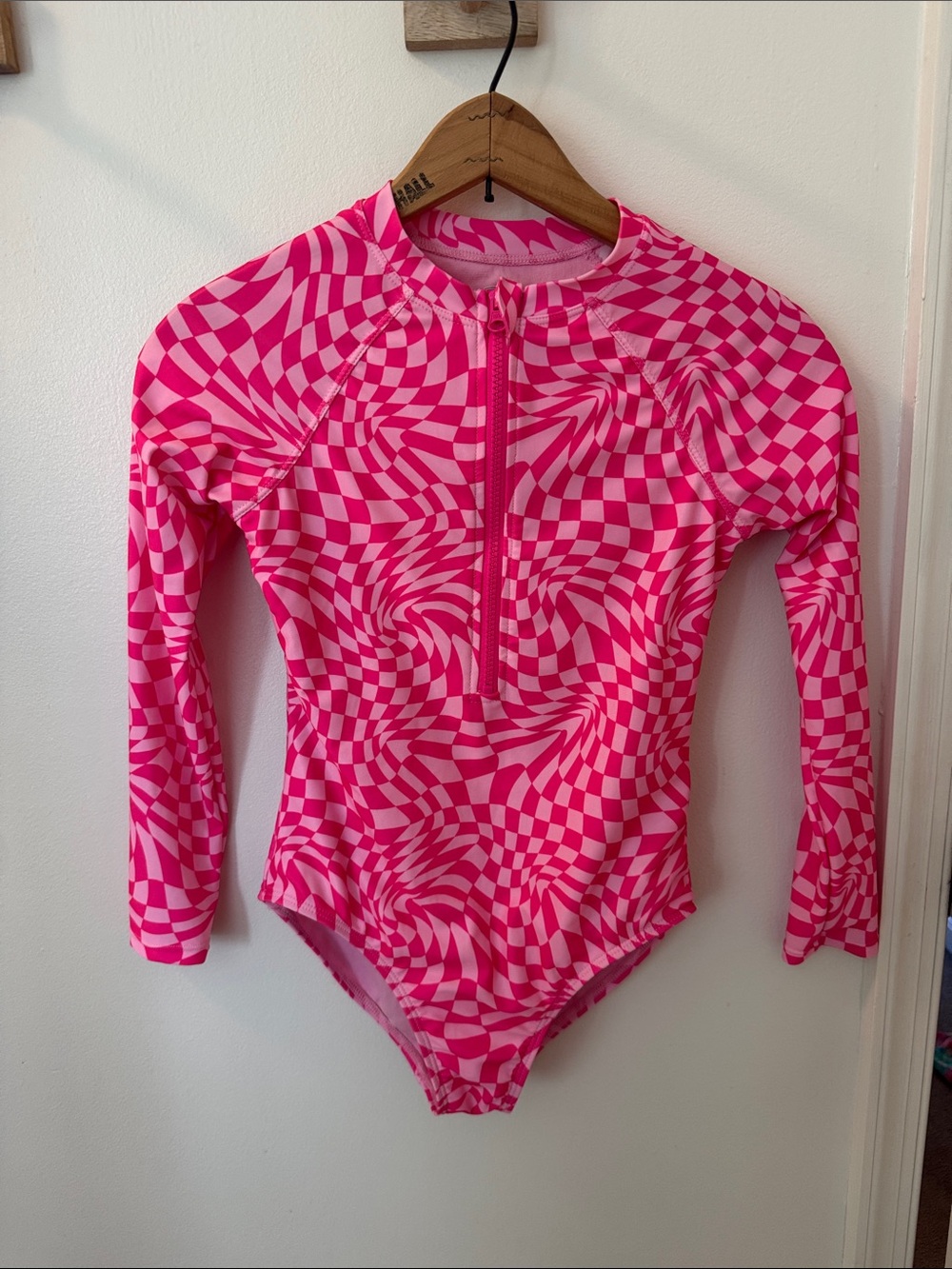 wonder nation Pink Swirl Long Sleeve One-Piece Swim